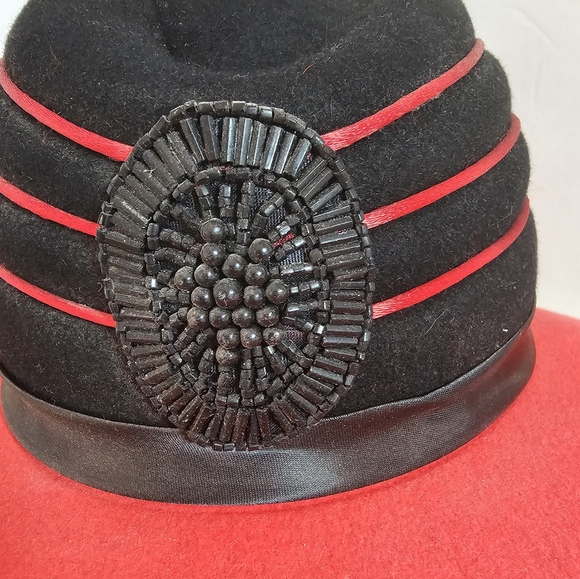 Vtg Chapeau Creations Ruth Kropveld Red Wool Hat NWT Beaded Red Hat Society Lady main image 12